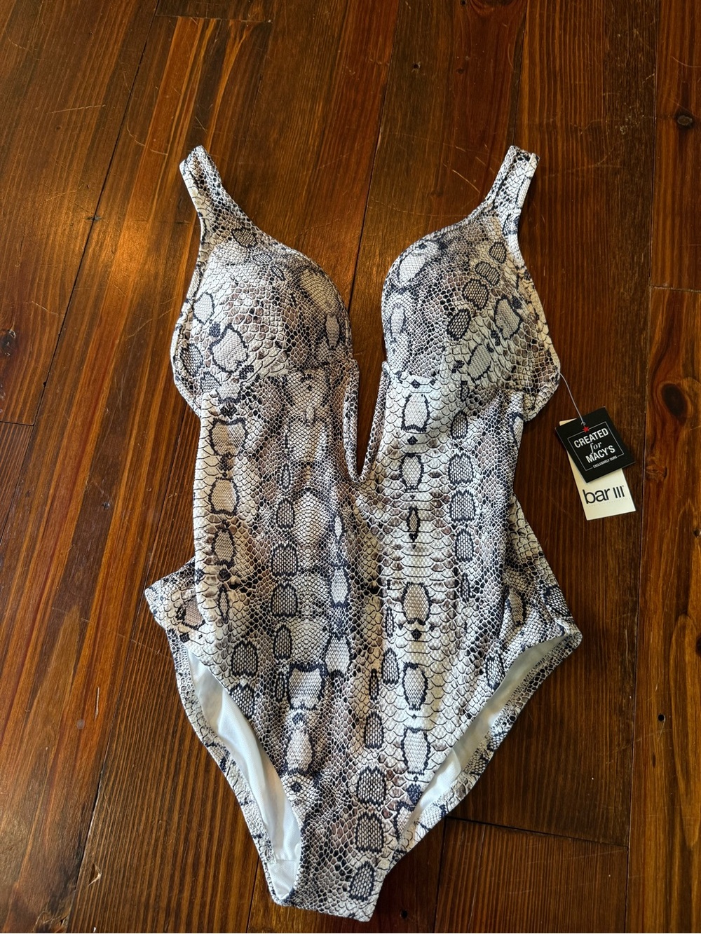 NWT Bar III Black and Cream Snakeskin One-Piece Swimsuit
